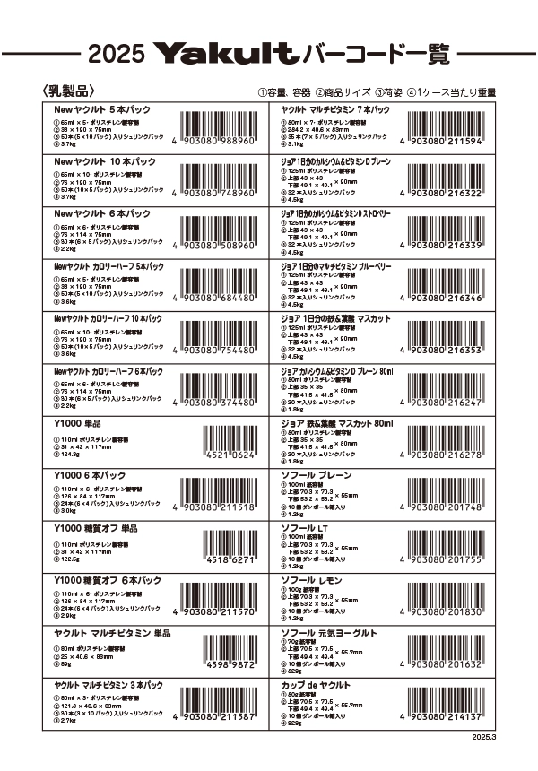 2025 Yakultバーコード一覧 [2025.3] 表紙